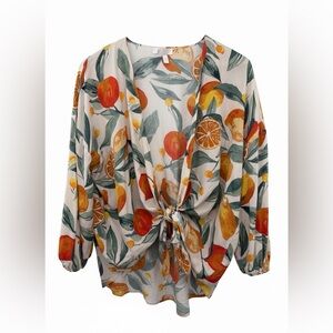 Nordstrom Rack Oranges Fruit Print Women's Tie Front Top Size Small